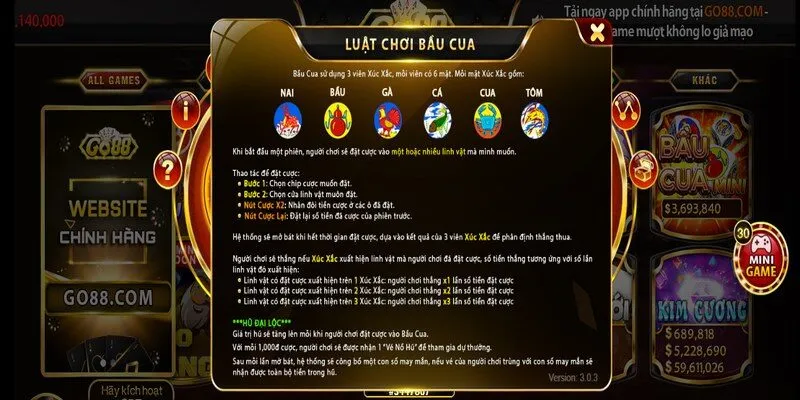 Bầu cua mini Go88 có luật chơi đơn giản, dễ hiểu thu hút nhiều người mới tham gia